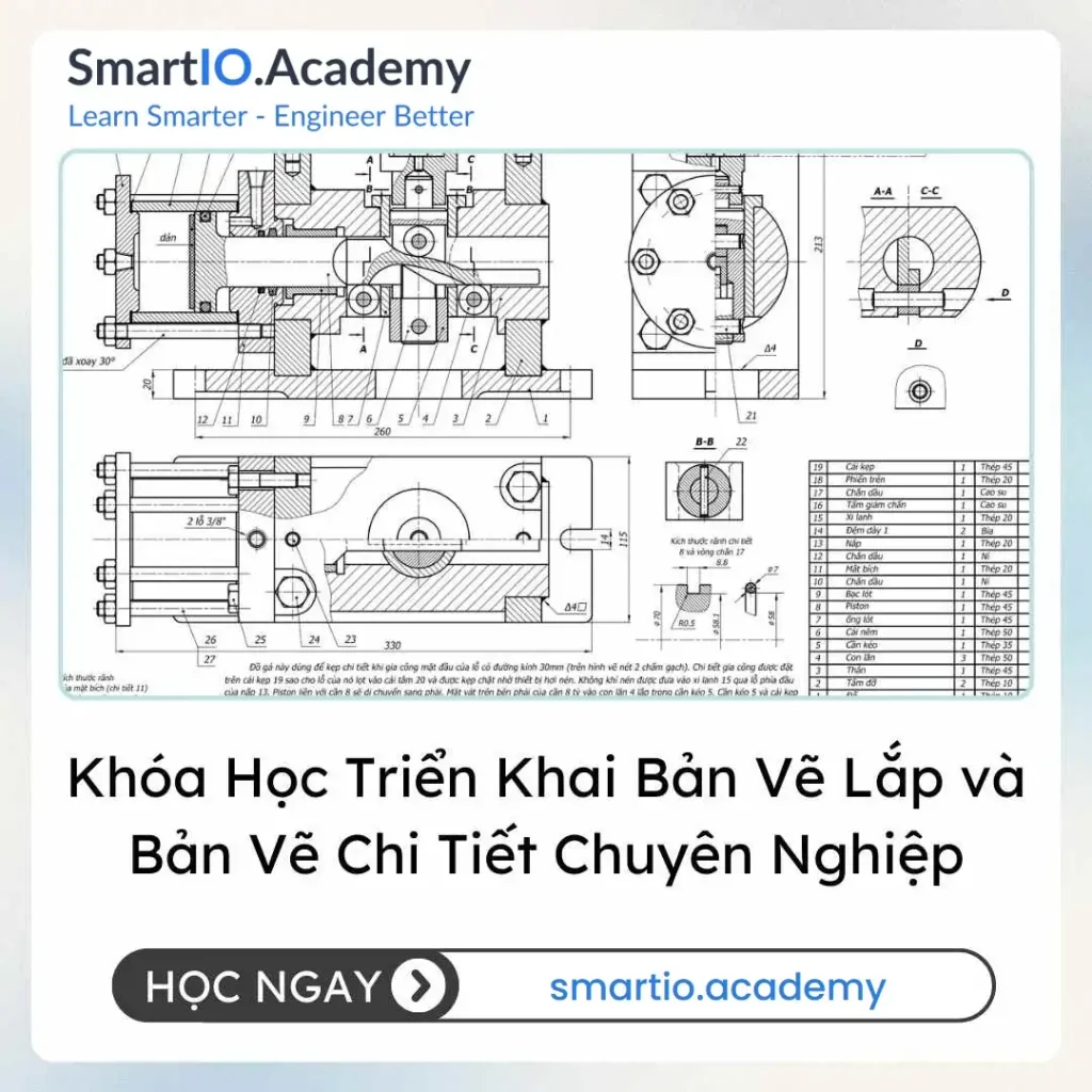 Khóa Học Triển Khai Bản Vẽ Lắp và Bản Vẽ Chi Tiết Chuyên Nghiệp - khóa học SmartIO Academy