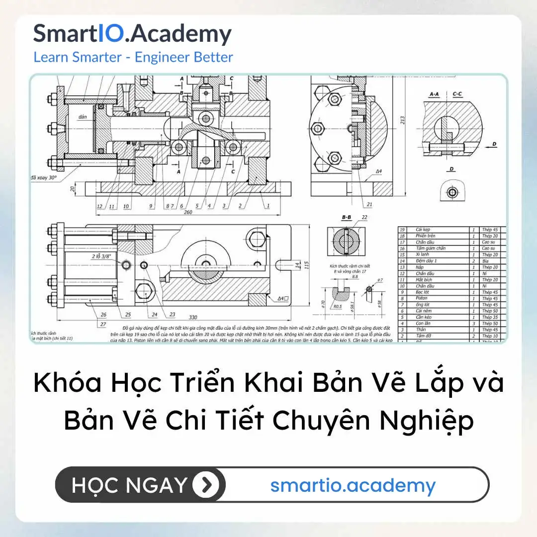 Khóa Học Triển Khai Bản Vẽ Lắp và Bản Vẽ Chi Tiết Chuyên Nghiệp Khóa Học Triển Khai Bản Vẽ Lắp và Bản Vẽ Chi Tiết Chuyên Nghiệp - khóa học SmartIO Academy